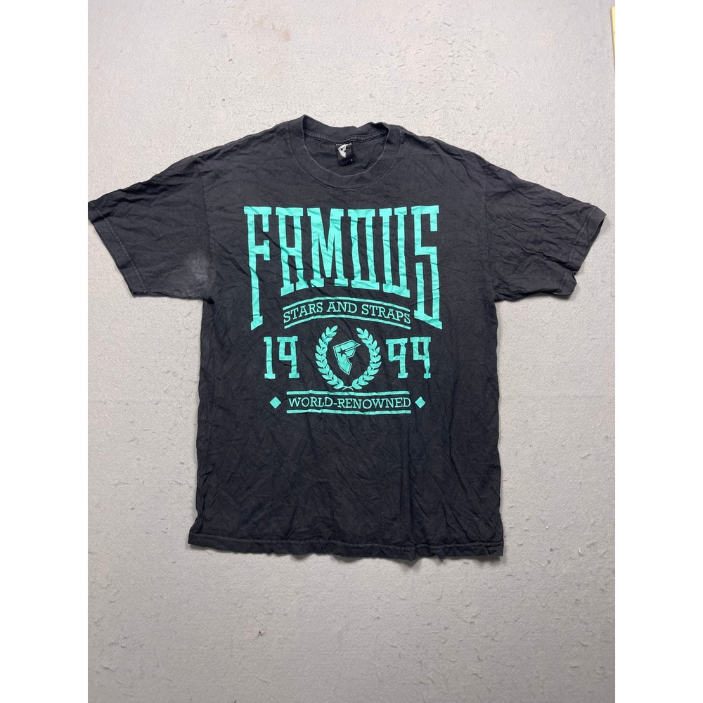 Famous Stars and Straps Graphic T-Shirt Mens Large Black Teal Cotton Good
